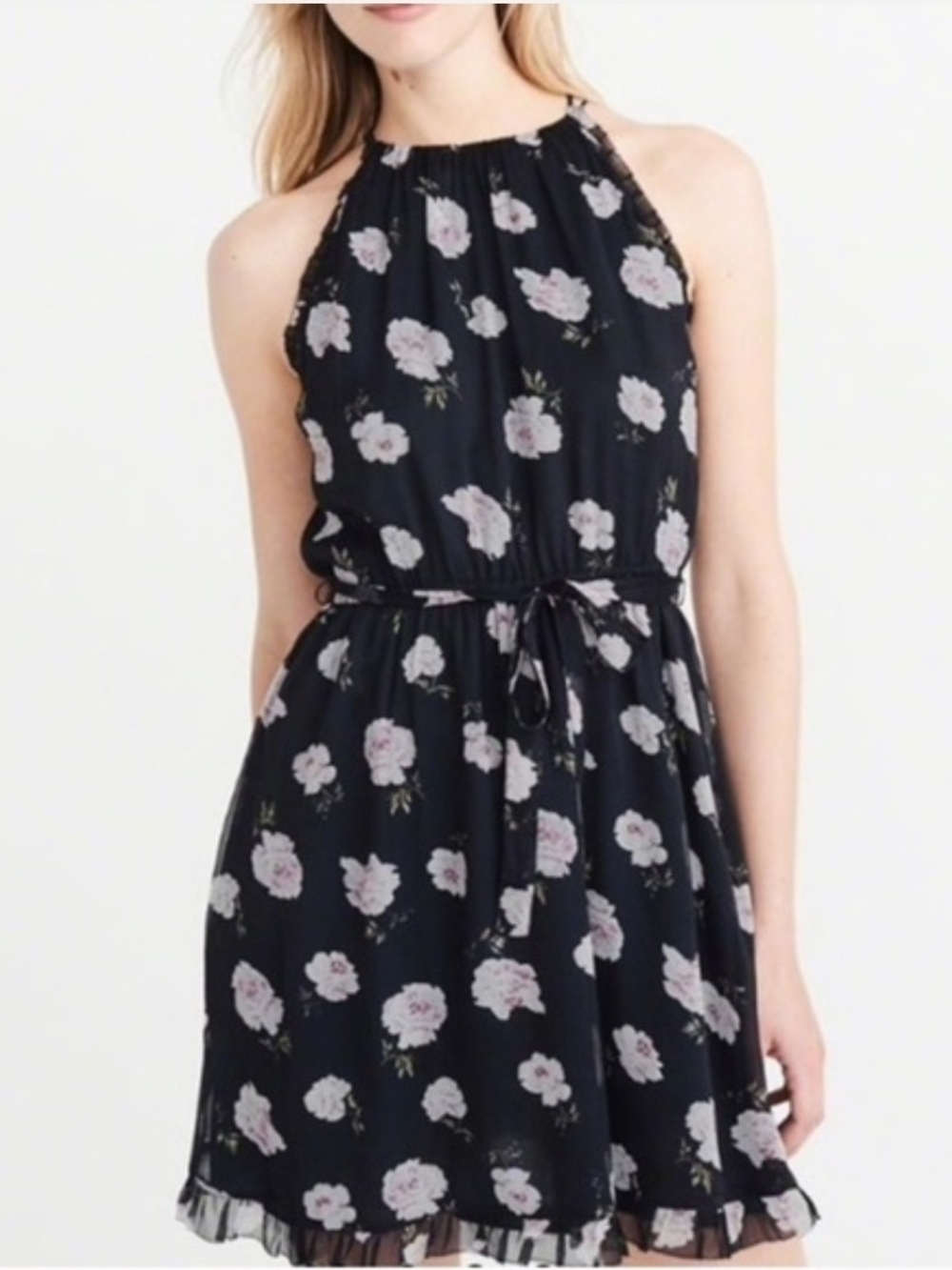 Abercrombie & Fitch Navy Floral Sleeveless Ruffle Dress Size SP